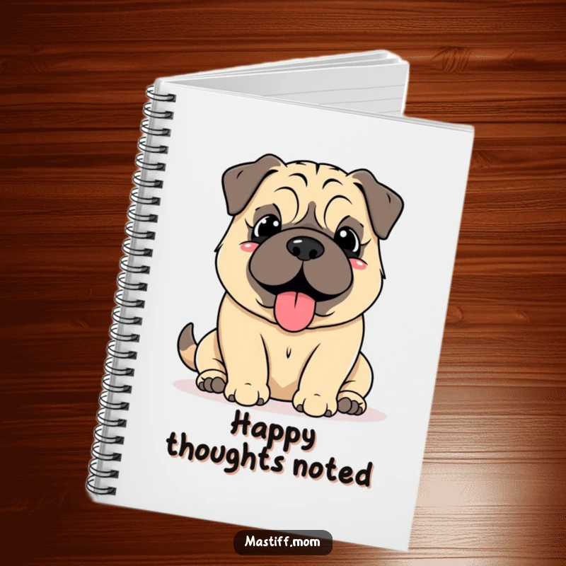 Funny Mastiff Grumble Notebook, with a kawaii mastiff with a soft, happy grumble on the cover, ideal for writing and journaling.