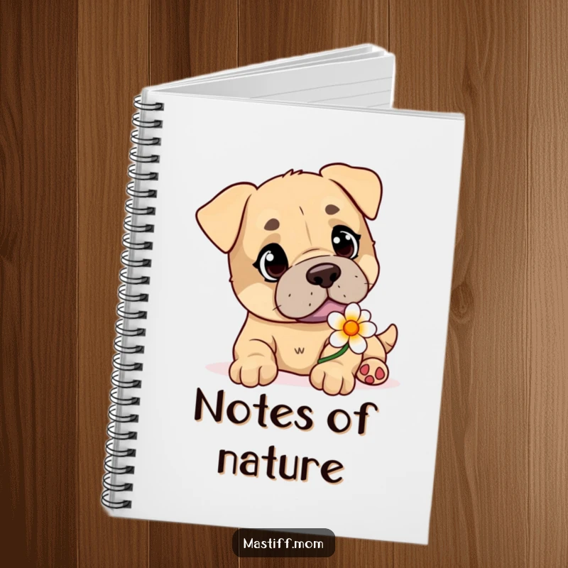 Funny Mastiff notebook with a playful dog offering a delicate flower, perfect for journaling thoughts.