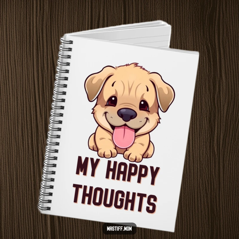 Funny Mastiff cub notebook featuring a cute, happy puppy panting gently, perfect for notes and creative thoughts.