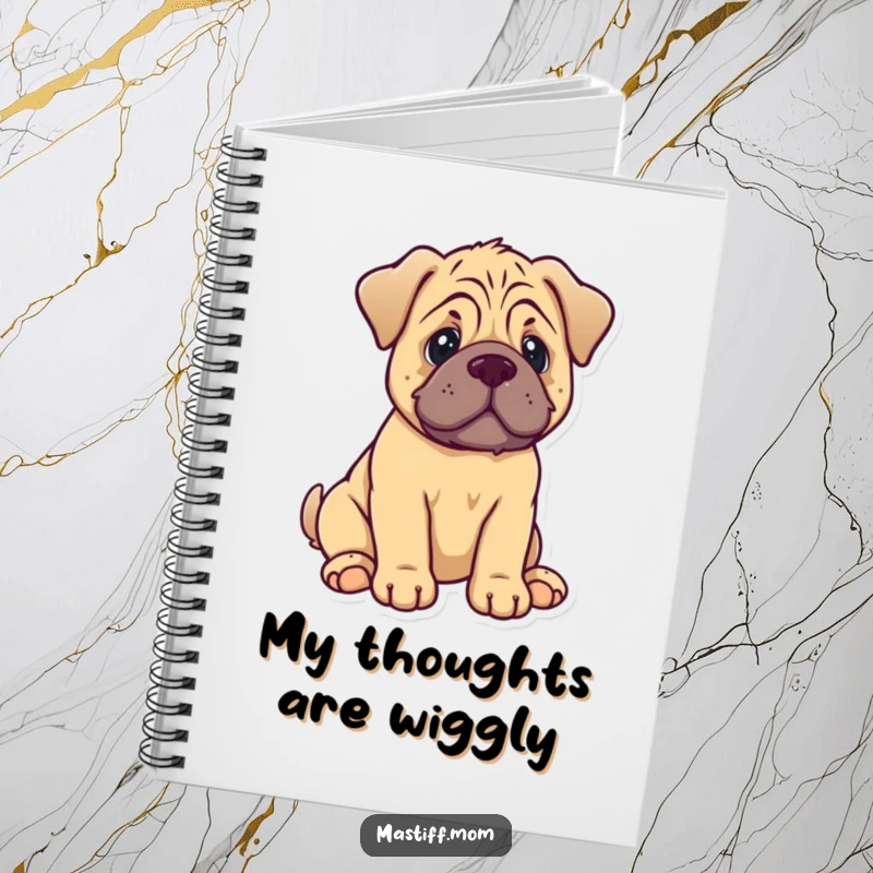 Funny Mastiff Puppy Notebook: A kawaii dog sits contentedly, perfect for jotting down happy thoughts.