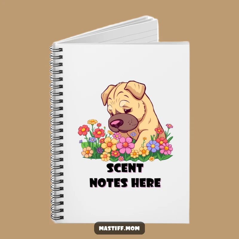 Funny Kawaii Mastiff Notebook - Cute Flower Sniffing Journal Gift