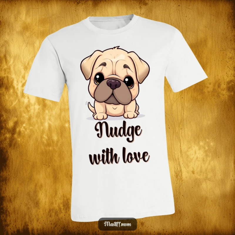 Funny Kawaii Mastiff T-Shirt, giving a gentle nudge with its oversized head, perfect for owners of big, loving dogs. A humorous and comfortable shirt.