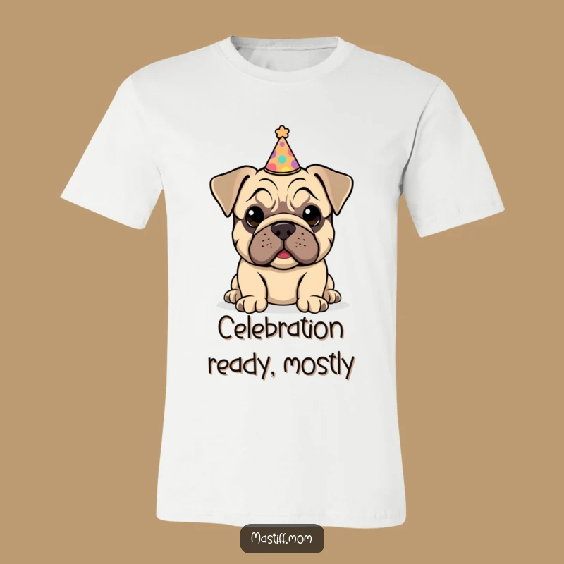 Funny Kawaii Mastiff Puppy Party Hat T-Shirt: Festive Pup Tee