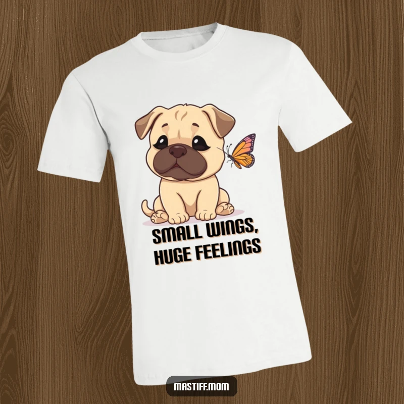 Funny Mastiff T-Shirt: A colossal dog’s jaw-dropping amazement at a minuscule butterfly, creating a hilarious and heartwarming visual.