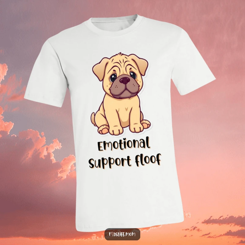 Funny Mastiff Puppy T-Shirt: A kawaii dog sits patiently, its tail a blur of happy motion.