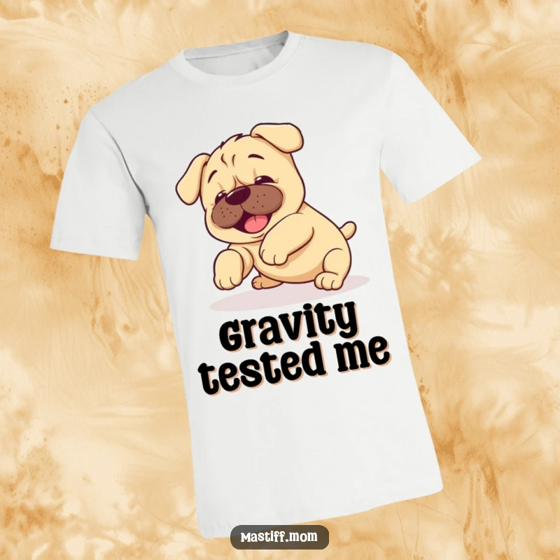 Funny Kawaii Mastiff Puppy T-Shirt design of a happy puppy in a delightful, clumsy tumble, radiating pure joy.