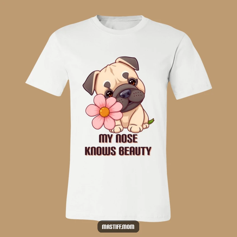 Funny Kawaii Mastiff T-Shirt - Cute Dog Sniffing Flower Tee Gift