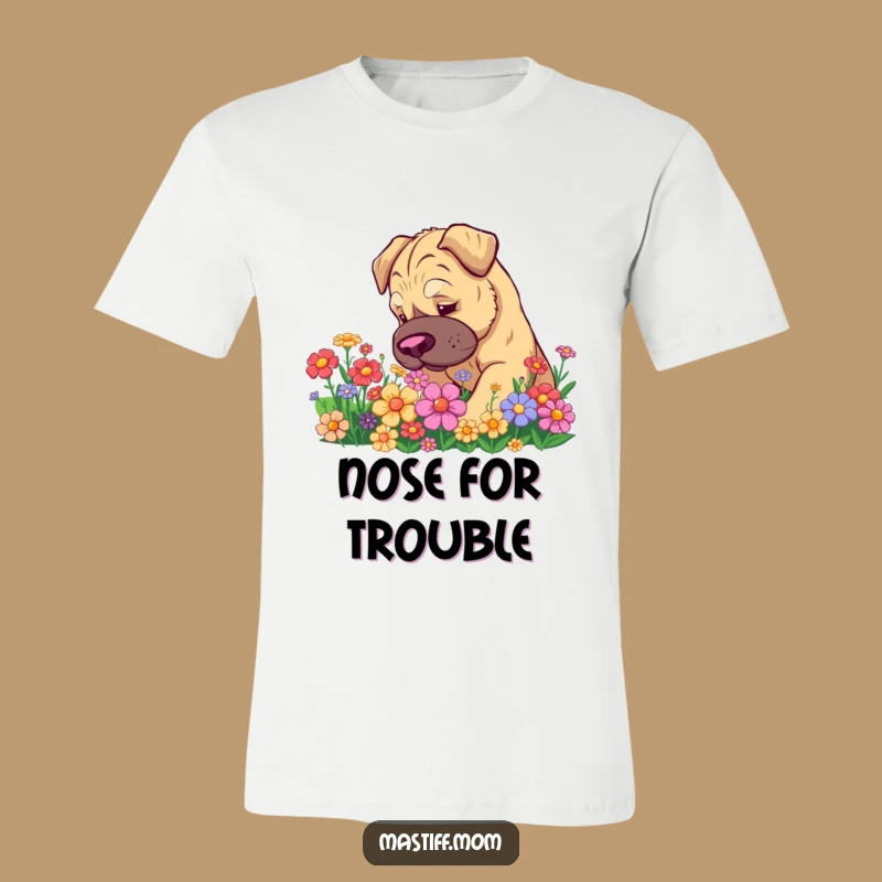 Funny Kawaii Mastiff T-Shirt - Cute Flower Sniffing Dog Tee Gift