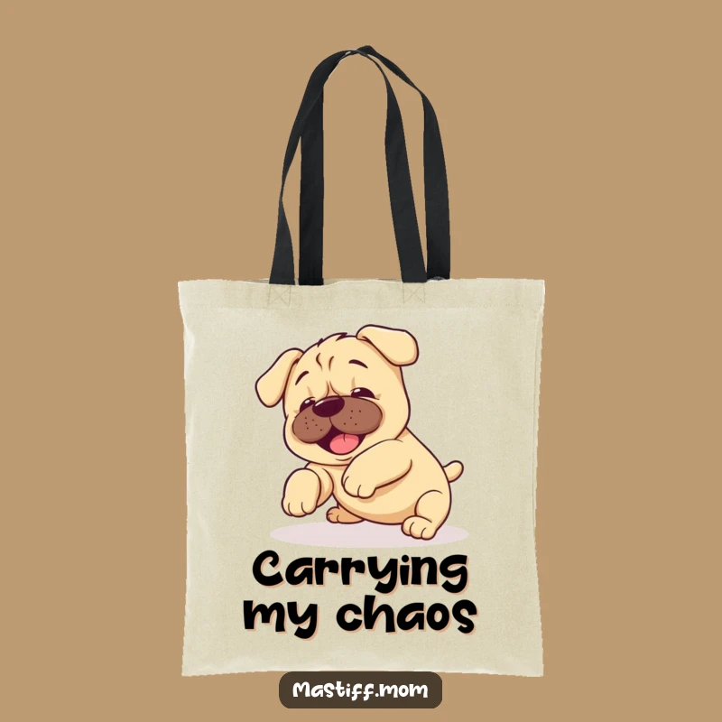 Funny Kawaii Mastiff Puppy Tumble Tote Bag: Clumsy Pup Accessory