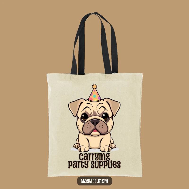 Funny Kawaii Mastiff Puppy Party Hat Tote Bag: Festive Pup Accessory