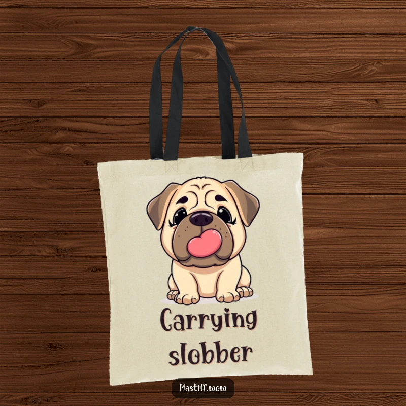Funny Mastiff Tote Bag: Cute kawaii Mastiff giving a gentle nudge and a huge, slobbery kiss, ready for errands.