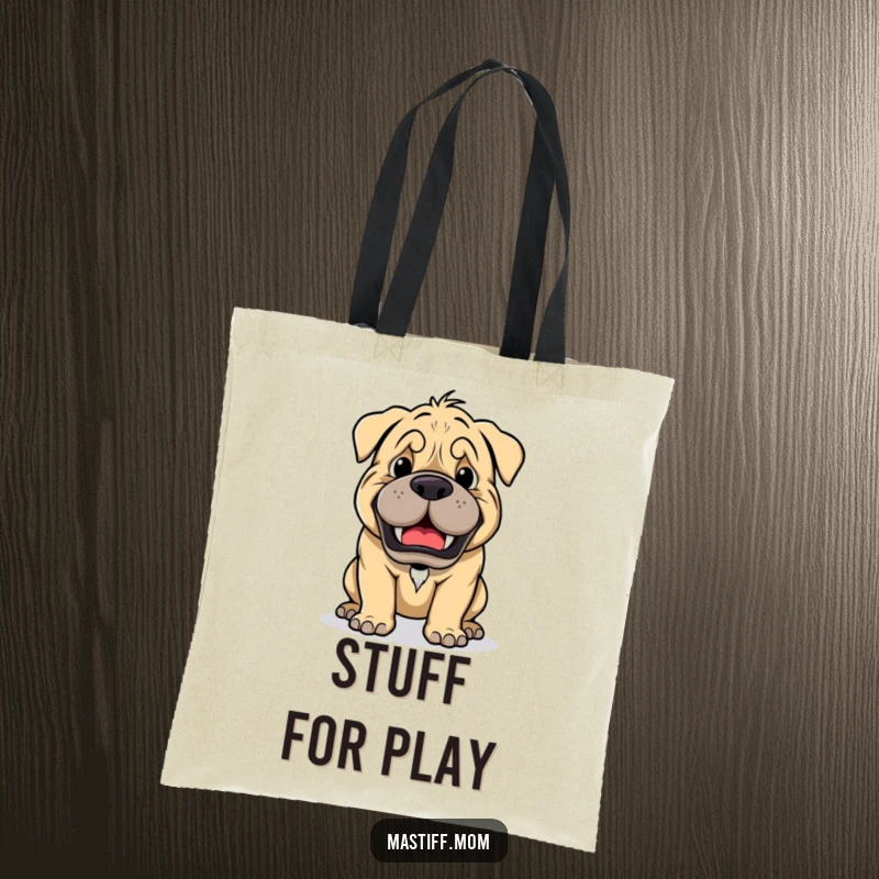 Funny Kawaii Mastiff Playful Growl Ready for Game Tote Bag, reusable shopping bag, cute dog graphic, humorous pet owner accessory.