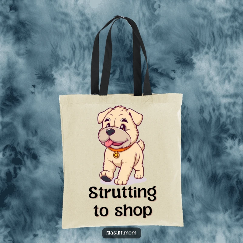 Funny kawaii Mastiff dog tote bag, showing a cute Mastiff walking with dignity, a stylish and humorous accessory.
