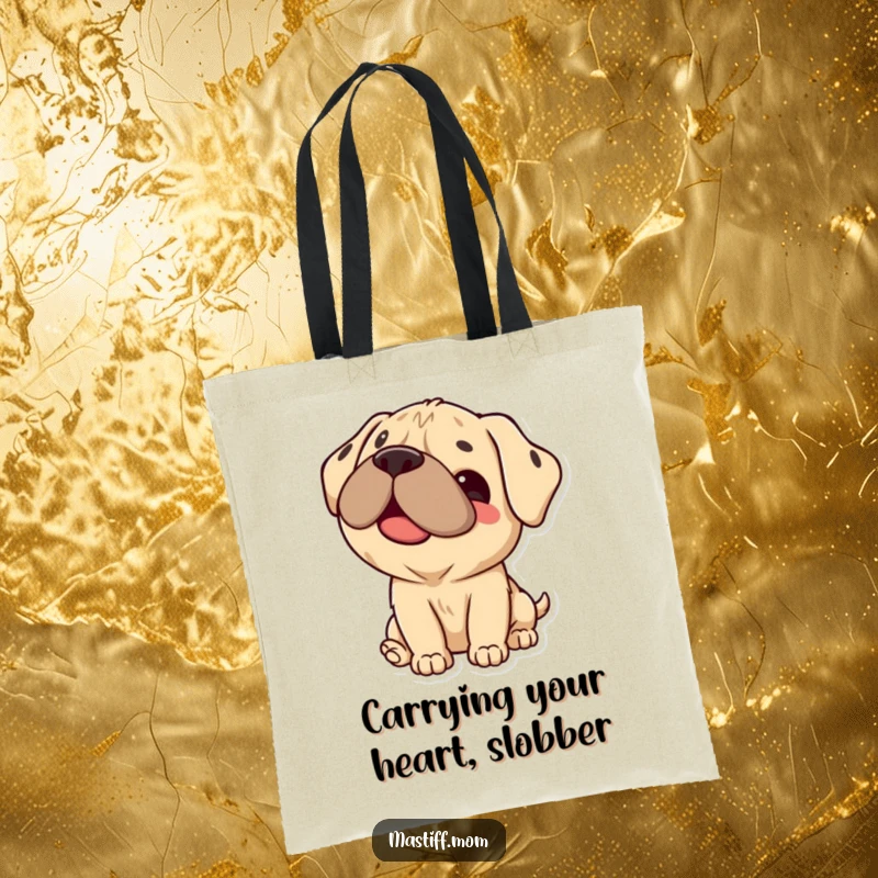 Funny Mastiff Tote Bag featuring a happy Kawaii dog giving a sweet lick; ideal for carrying groceries or daily items.